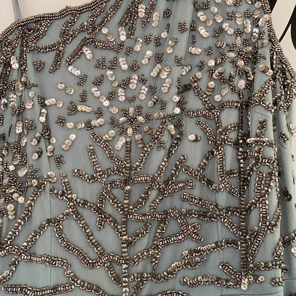 Adrianna Papell one shoulder light blue beaded long gown - Picture 9 of 13